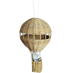 Décoration murale bohème en rotin en forme de montgolfière et décoration suspendue pour chambre d'enfant - Product Image 1