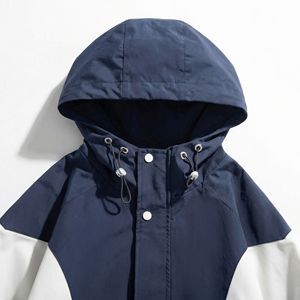 Navy & White Color block Hooded <b>Jacket</b> with Curved Contrast Panels | <b>Packable</b> Windbreaker | OEM/Private Label Outerwear - Product Image 3