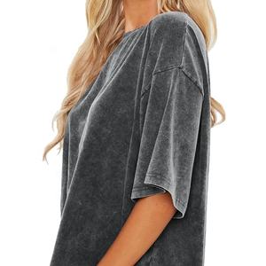 T-shirts de gymnastique à manches courtes et col rond pour femme, vêtement de rue de haute qualité, ample, hip-hop, à col rond, demi-manche à acide, vente en gros, - Product Image 5