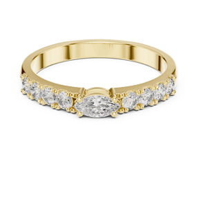 Marquise & round CUT Lab Grown Diamond 18K แหวนเพชรสีเหลืองทองแหวนหมั้นงานแต่งงานคลาสสิกเครื่องประดับเพชรโตใหม่ - Product Image 1