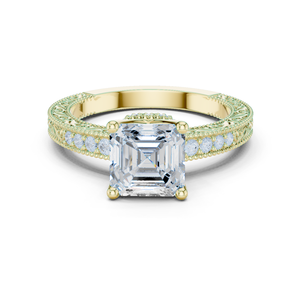 Anillo de compromiso de oro amarillo de 14 quilates de lujo con diamante cultivado en laboratorio con corte Asscher certificado por GRA y diseño pavé lateral al precio más bajo - Product Image 1