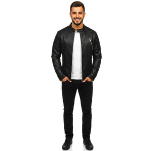<b>Top</b> Trendy Men's <b>Leather</b> Jacket with Stand Collar <b>High</b> Street Windproof Design Front Logo Different jacket for men - Product Image 5
