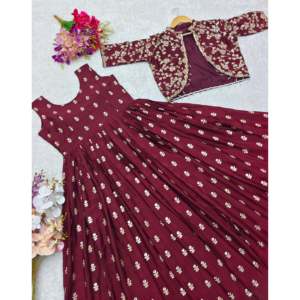 Designer Women's Embroidered Party Wear Gown-Jacket Set for Special Occasions - Product Image 6