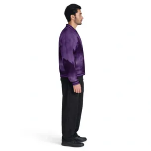 Blouson Bomber Homme Violet Violet à Motif Montagne, Fermeture Éclair Intégrale, Bordures Côtelées, Imprimé Personnalisé, Style Streetwear, Blouson Universitaire, Fabricant OEM - Product Image 6