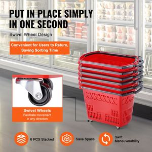 Cesti per la spesa in plastica personalizzati da 6 pezzi con ruote da 39L per grande capacità e portabilità - Product Image 5