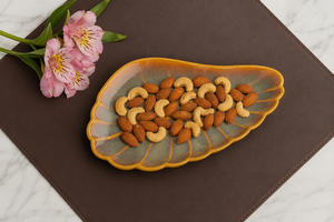 <b>Ceramic</b> Leaf-Shaped Serving <b>Plate</b> Handmade Oriental Design Plant Pattern Dish for Snacks and Pasta Party Use - Product Image 3
