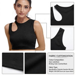 Débardeur court découpé pour femme en polyester et élasthanne 240 GSM, uni, sans manches, avec logo personnalisé et marque privée - Product Image 3