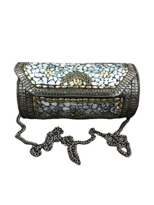 Bolso de mano indio exclusivo con cierre de solapa de noche de mosaico de Metal de diseñador hecho a mano para mujer, accesorio nupcial - Product Image 1