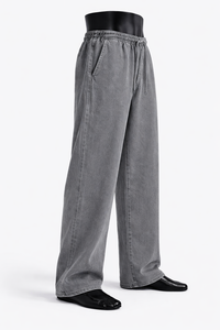 Pantalon large délavé à l'acide pour homme, taille à cordon, décontracté et doux, personnalisation en gros, fournisseur OEM, production en vrac - Product Image 4