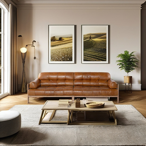 Sofá Moderno de Cuero Color Bronceado, Diseño Minimalista con Estructura de Madera Sólida, Sofá de Lujo para Sala de Estar, Muebles de Estilo Contemporáneo - Product Image 4