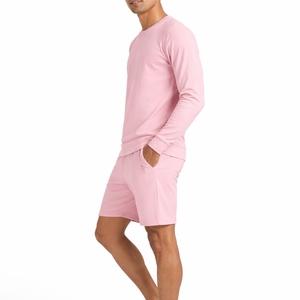 Ensemble sweat-shirt et short pour homme, couleur unie, col rond, ensemble décontracté deux pièces, tenue de sport confortable, ensemble personnalisé - Product Image 3