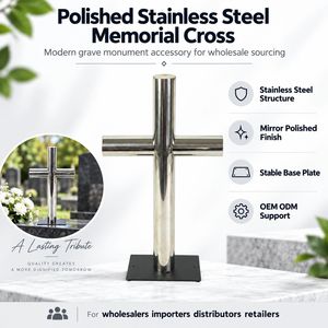 Croix funéraire en acier inoxydable poli, tube rond poli avec base métallique pour cimetière, <span class=keywords><strong>pierre</strong></span> <span class=keywords><strong>tombale</strong></span>, commémoration, vente en gros OEM ODM - Product Image 1
