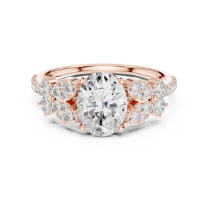 Bague de fiançailles en or rose avec diamant taille ovale, design floral en grappe, bijoux de style classique pour femme - Product Image 1