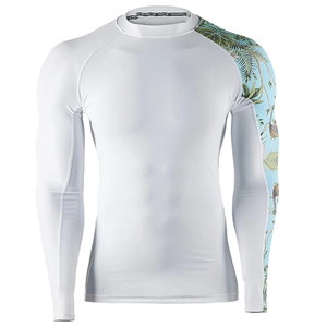 Latest Design Of Men's Navy Long <b>Sleeve</b> <b>Compression</b> Rash Guard With Topographic Print On <b>Arms</b> All Seasons Workout Wear - Product Image 6