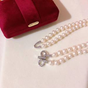 Collar de Perlas de Agua Dulce de Doble Capa de 7-8 mm, Casi Redondas, con Nudos de Mariposa, Accesorios de Joyería, Gran Venta - Product Image 4