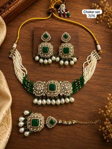 Conjunto de Gargantilla Étnica de Latón con Perlas de Imitación y Pendientes de Corazón Chapados en Oro, de Moda, para Boda de Mujer - Product Image 3