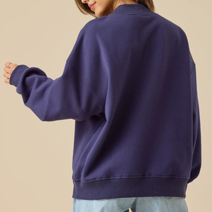 Women's Navy Blue Sailor Collar Knitted Sweatshirt With Red White Trim Drop-Shoulder Long Sleeve Preppy Style Autumn Wear - Product Image 4