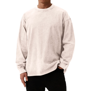 T-shirt à manches longues pour homme, 100 % coton de haute qualité, col rond, coupe ample, respirant, avec logo frontal et manches à revers. - Product Image 6