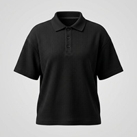 Polo court pour femme bleu clair avec ourlet festonné et col crème, style preppy, haut tricoté à manches courtes