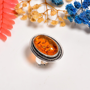 Bague en argent sterling 925 avec ambre baltique rare, faite à la main, pour elle, anniversaire, mariage, fournisseur en gros - Product Image 1