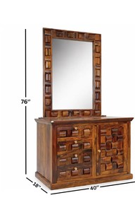 Solid Wood Carved Dressing Table | 3D Basket Weave Vanity <b>Desk</b> with <b>Large</b> Mirror | Wholesale Bedroom Furniture - Product Image 4