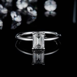 <b>Emerald</b> Cut Moissanite <b>Ring</b> 925 <b>Silver</b> Prong Setting Classic Engagement Band for Women - Product Image 1