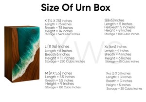 Urne funéraire artisanale en bois de rose avec motif vague océanique pour cendres humaines, taille moyenne 9x5,5 pouces, boîte urne. - Product Image 2