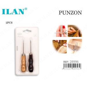 Ilan Punzon Set di 2 Puntine per Pelle con Manico in Legno, Strumento per Lavorazione del Cuoio - Product Image 3