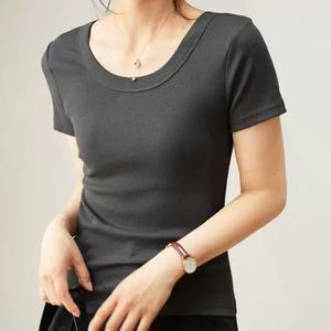 Womens Cropped Short Length Tshirt 180gsm O-neck Slim Fit Custom logo Screen Print Streetwear Knitted Women <b>Top</b> - Product Image 1