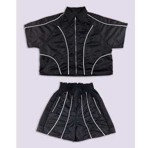 Ensemble de shorts sportifs unisexe en satin imprimé flamme, 2 pièces, manches courtes, fermeture éclair, coupe régulière, vêtements de sport printemps-été - Product Image 2