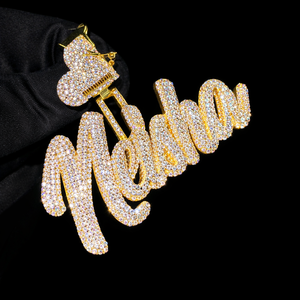 Collar con colgante de letra de lujo para hombre, de plata 925 chapada en rodio, con moissanita, personalizado, estilo rapero hip hop, con incrustaciones de circonitas, grande y brillante, para fiesta - Product Image 1