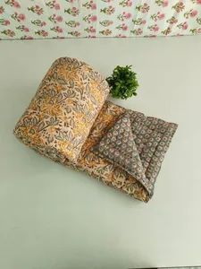 Colcha Reversible de Algodón Kantha, Colcha India con Estampado a Mano, Manta Bohemia de Invierno, Manta Acolchada Suave y Ecológica de 400 Hilos - Product Image 5