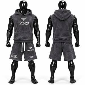 Ensemble décontracté d'été pour homme : sweat à capuche sans manches et short en coton tricoté respirant, couleur unie, vente en gros - Product Image 3