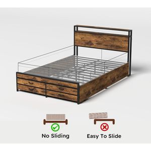 Queen Size Upholstered Metal Platform Bed Frame with LED Charging Station Headboard & 8 <b>Storage</b> <b>Drawers</b> No <b>Box</b> Spring Needed - Product Image 4