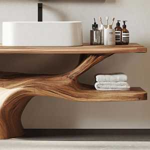 Handmade floating vanity bathroom sink <b>walnut</b> vanity live edge vanity vessel sink farmhouse mirror console <b>table</b> bathroom decor - Product Image 4