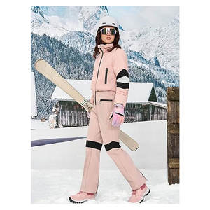 Traje de esquí de una pieza para mujer, impermeable, para deportes de invierno al aire libre, mono de snowboard aislado, chaqueta de nieve con bloques de color - Product Image 4
