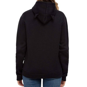 Sweat-shirt à capuche pour femme avec oreilles de chat noires et imprimé chat endormi, fermeture éclair intégrale, coupe classique, en coton tricoté, pour l'automne - Product Image 3