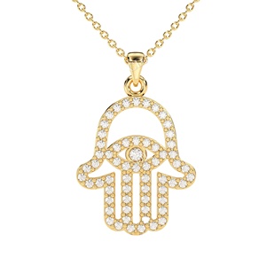 10K oro amarillo sólido moissanita diamante Hamsa mano delicada Fátima colgante elegante collar minimalista joyería de moda para mujeres - Product Image 1