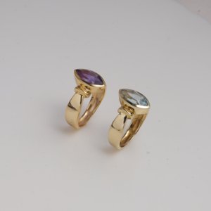 Bague en laiton ovale à facettes sertie d'améthyste, taille fixe, style glamour minimaliste, bijou fait main pour femme - Product Image 5