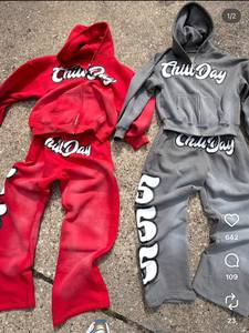 AUASPORTS Unisex Tracksuit Set Hooded Sweatshirt & <b>Pants</b> Full Length Solid Color Casual Style 100% Cotton Breathable Midweight - Product Image 3