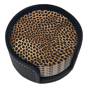 ชุดจานรองแก้วหนัง PU ทรงกลม 6 ชิ้น ลายเสือดาว พร้อมกล่องเก็บ - Product Image 5