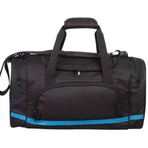 Black Polyester Duffel Bag With Blue Stripe And Multiple Zippered Pockets Portable Fashionable Design - Product Image 4