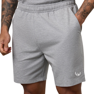 Pantalones Cortos Deportivos de Felpa de Algodón Gris Jaspeado para Hombre, Cintura Elástica, Suaves al Tacto, para Entrenamiento, Fitness, Casual, Descanso y Actividades - Product Image 1