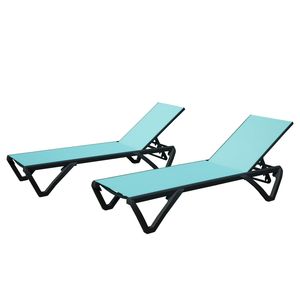 Juego de 2 Tumbonas de Patio de Aluminio y Plástico para Exteriores, Respaldo Ajustable en 5 Posiciones, Ruedas, Resistentes a la Intemperie - Product Image 1