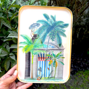 Nouvel Arrivage Plateau Moderne en Aluminium Émaillé Motif Singe et Fruits, Multifonctionnel pour Service et Décoration, Mariage, Pâques, Anniversaire, Ramadan, Noël - Product Image 1