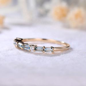 แหวนทองแท้แหวนพลอยบุษราคัมสีฟ้าสุดหรูดีไซน์ใหม่แหวนทองคำแท้พร้อมแหวนเพชรแท้ - Product Image 2