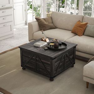 Tavolino da Caffè Quadrato Grande Eco-Friendly Stile Rustico con Contenitore, Tavolo Centrale in Legno per Soggiorno, Realizzato in Ottone - Product Image 6