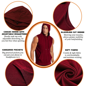 Camiseta sin mangas con capucha para hombre, 100% algodón, tela jersey, diseño con bolsillo, cómoda, para culturismo - Product Image 5