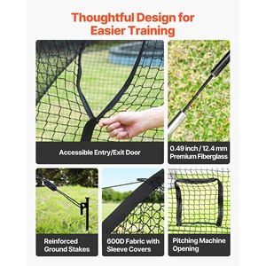 Gabbia da Battuta Portatile Autoportante 12.0 X 10.2 X 7.6 FT, in Poliestere a 4 Strati Senza Nodi, Attrezzatura per Allenamento Baseball - Product Image 4