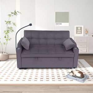 Divano Letto Futon Moderno in Velluto con Schienale Reclinabile Regolabile e Cuscini Decorativi, Piccolo Divanetto Lounge - Product Image 2